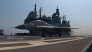 Naval Commanders' Conference 2024: Navy Conducts Trap Landing of MiG29 Naval Fighter Jet on Indigenous Aircraft Carrier (Watch Video)