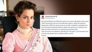 Lok Sabha Elections 2024: Kangana Ranaut Thanks BJP After Joining As Candidate From Mandi Constituency, Actress Says &lsquo;I Look Forward To Be a Worthy Karyakarta&rsquo;
