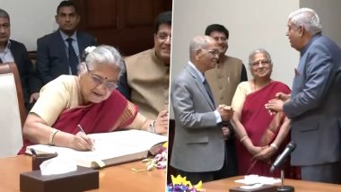 Sudha Murty Takes Oath as Member of Rajya Sabha in Presence of House Chairman Jagdeep Dhankhar, Infosys Founder Narayan Murty (Watch Video)