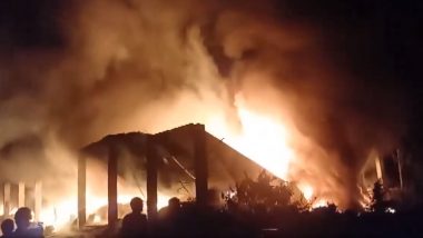 West Bengal Fire: Blaze Erupts at Electrical Equipment Warehouse in Nadia (Watch Video)