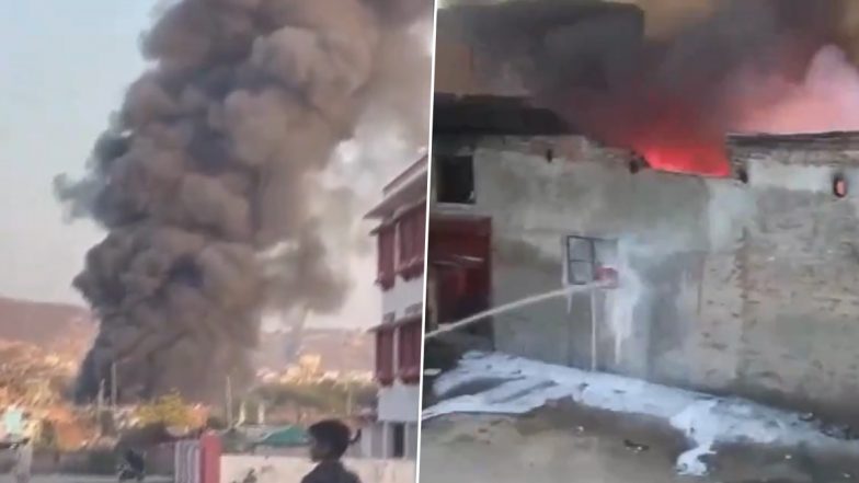 Gas Cylinder Explosion in Jaipur: One Killed As LPG Blast Leads to Massive Blaze in Near Vidhyadhar Nagar Mandir Circle; Disturbing Video Surfaces