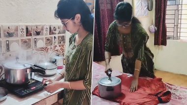 Desi Jugaad! Woman Uses Hot Pressure Cooker to Iron Clothes, Viral Video Amuses Netizens Despite Safety Concerns