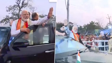 PM Modi in Assam: Prime Minister Narendra Modi Holds Roadshow in Kaziranga During His Two-Day Visit to State (Watch Video)