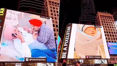 Photos of Sidhu Moosewala’s Newborn Brother Light Up New York’s Times Square, Making a Perfect Tribute to the Late Singer (Watch Video)