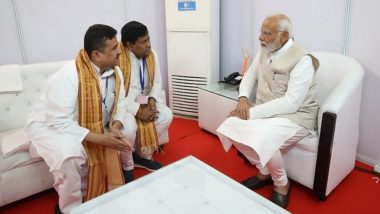 West Bengal: PM Narendra Modi Meets BJP Leaders Suvendu Adhikari and Sukanta Majumdar During His 2-visit