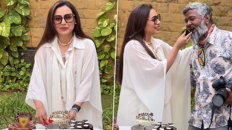 Rani Mukerji Shines in Sheer White Outfit As She Cuts Cakes and Celebrates With Paps in Mumbai Ahead of Her 46th Birthday (Watch Video)