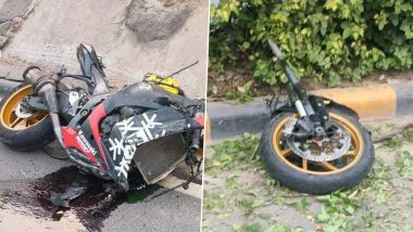 Gurugram Bike Crash: Techie Dies After His Kawasaki Ninja ZX-10 Breaks Into Two Parts Following Collision With Divider and Electric Pole