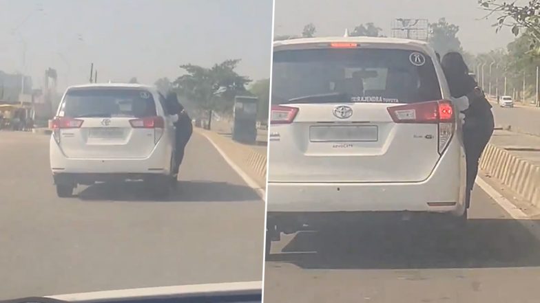 UP: Woman Grasps on to Moving Car’s Door as Driver Holds Her With One Hand in Lucknow, Bizarre Video Goes Viral