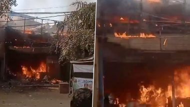 Delhi Fire Video: Massive Blaze Erupts in Electronic Store at Roshanara Road, Firefighting Operation Underway