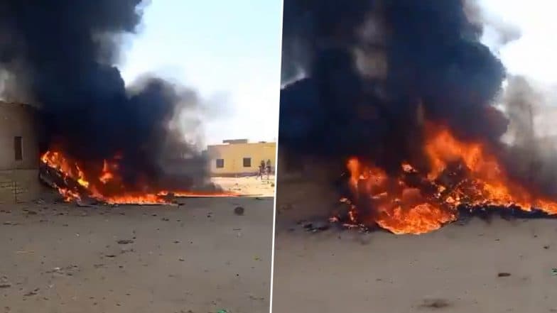 IAF Aircraft Crash: Video Shows Tejas Jet Engulfed in Flames After Crashing Near Jaisalmer