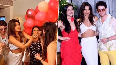 Priyanka Chopra Feeds Cake to Cousin Mannara Chopra at Zid Actress' 33rd Birthday Party, Poses With Hubby Nick Jonas and Family (Watch Video)