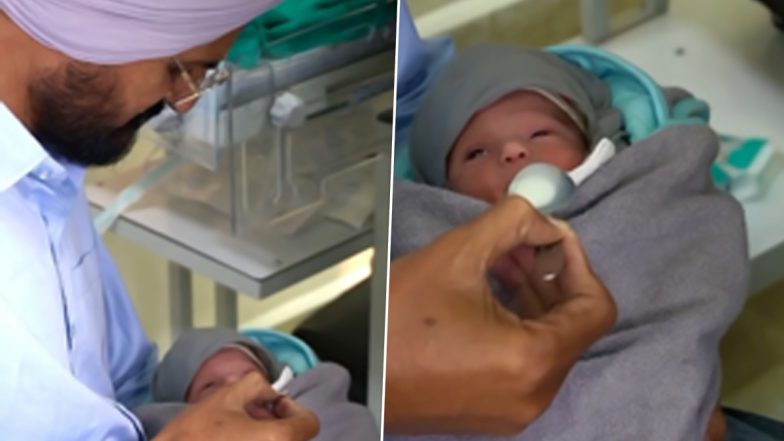 Sidhu Moosewala’s Father Balkaur Singh Celebrates Newborn’s Arrival by Feeding Milk to Him and Cutting Cake With Hospital Staff (Watch Video