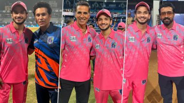 Munawar Faruqui Poses With Sachin Tendulkar, Akshay Kumar and Suriya at ISPL 2024, Fulfils His Dream To Play With the ‘Legends’ (View Pics)