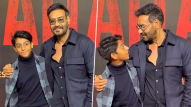 Shaitaan: Ajay Devgn Poses With Son Yug at Screening of His Film (Watch Video)