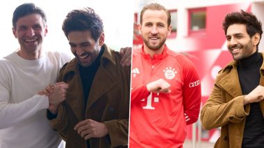 Kartik Aaryan Is All Smiles As He Meets FC Bayern’s Football Stars Harry Kane and Thomas Müller (View Pics)