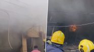 Tamil Nadu Fire: Massive Blaze Engulfs Sofa Manufacturing Unit in Thiruvallur (Watch Video)