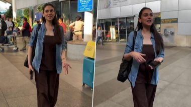 Aditi Rao Hydari Spotted at Mumbai Airport Post Engagement With Siddharth; Heeramandi Actress Looks Cool in Brown Jumpsuit With Blue Shirt (Watch Video)