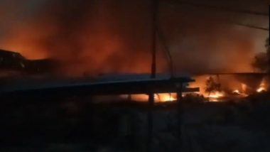 Kota Fire: Major Blaze Breaks Out at Scrap Godown in Rajasthan, Fire Tenders Present at Spot (Watch Video)