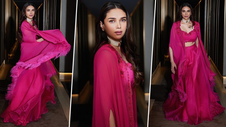 Aditi Rao Hydari Oozes Glamour in Deep Pink Chiffon Ethnic Ensemble; Check Out Her Stunning Pics!