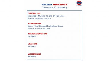Mega Block on Sunday, March 17, 2024: Mumbai Local Train Services To Be Affected on Central and Harbour Lines, Check Timings and Other Details