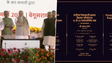 PM Modi in Bihar: Prime Minister Narendra Modi Inaugurates Various Projects in Begusarai, Shares Stage With CM Nitish Kumar First Time After BJP-JD(U) Alliance (Watch Video)