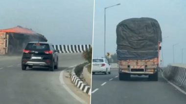 Punjab: Rashly-Driven Speeding Truck Overturns, Crushes Biker to Death; Horrific Accident Video Surfaces