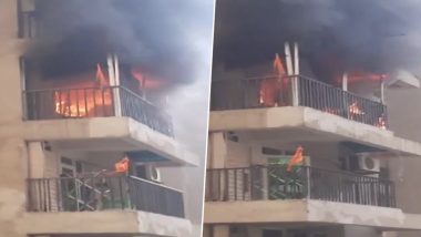 Greater Noida Fire Video: Massive Fire Breaks Out in Two Flats of Residential Society in Uttar Pradesh, No Casualties Reported