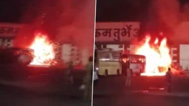 Navi Mumbai Fire: Massive Blaze Erupts at Turbhe Bus Depot (Watch Video)