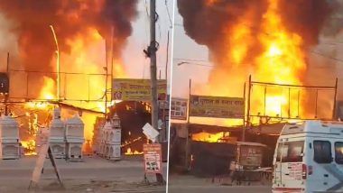 Greater Noida Fire: Six Dhabas, Two Shops Gutted After Blaze Erupts in Uttar Pradesh, No Casualties Reported (Watch Video)