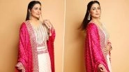 Hina Khan Sets Ethnic Fashion Goals in Beige Kurta, Matching Palazzos and Pink Dupatta With Golden Embroidery (View Pics)