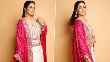 Hina Khan Sets Ethnic Fashion Goals in Beige Kurta, Matching Palazzos and Pink Dupatta With Golden Embroidery (View Pics)