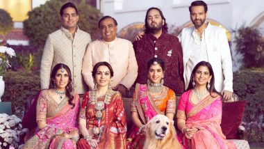 Mukesh Ambani and Nita Ambani Bring Family Together For Regal Group Picture But It's Their Furry Family Member Happy Who Steals the Show (View Pic)
