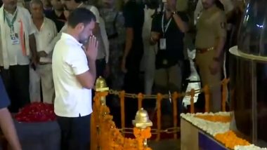 Rahul Gandhi Pays Floral Tribute to Dr BR Ambedkar at Mumbai's Chaityabhoomi As Congress' Bharat Jodo Nyay Yatra Comes To End (Watch Video)