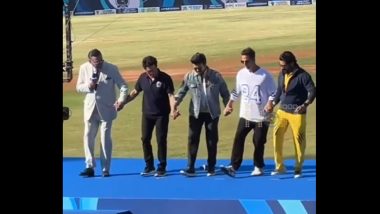 ISPL 2024 Opening Ceremony: Akshay Kumar, Suriya, Ram Charan, Sachin Tendulkar, and Boman Irani Set the Stage on Fire With Energetic Dance to ‘Naatu Naatu’ (Watch Viral Video Here)