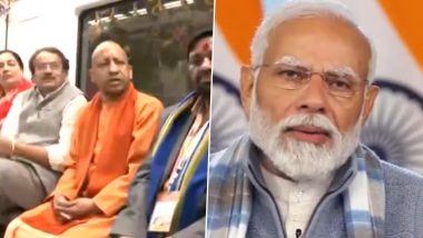 PM Narendra Modi Virtually Inaugurates Agra Metro, UP CM Yogi Adityanath Takes Inaugural Ride From Taj Mahal Metro Station (Watch Video)