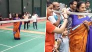 NCP (SCP) MP Supriya Sule Plays Badminton in Saree During an Election Campaign in Baramati (Watch Video)