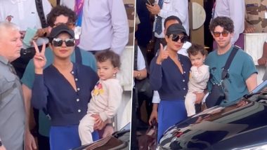 Priyanka Chopra-Nick Jonas Wave at Paps As They Arrive in Mumbai With Daughter Malti Marie Post Holi Celebrations in Noida (Watch Video)