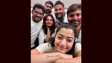 Holi 2024: Rashmika Mandanna Celebrates the Festival With Her Team at Work, Netizen Says ‘Missing Vijay Deverakonda’ (View Pics)