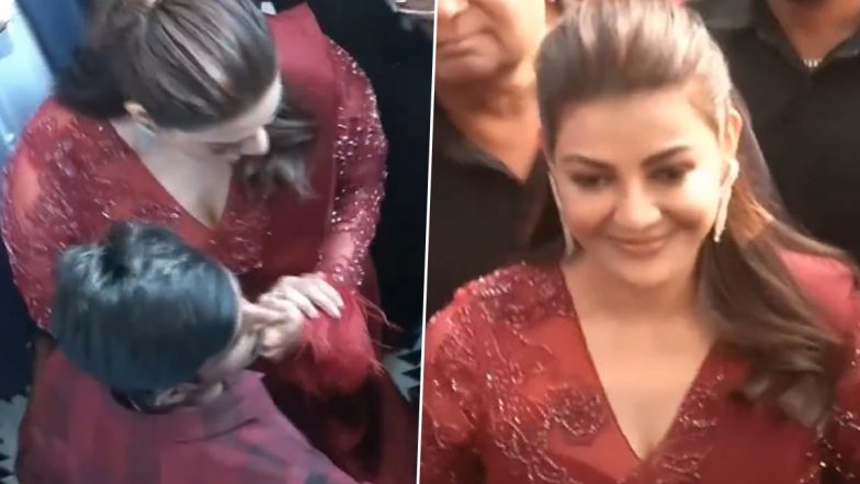 Kajal Aggarwal Gets Uncomfortable After Fan Touches Her While Taking Photos at Hyderabad Event, Video Goes VIRAL -Watch