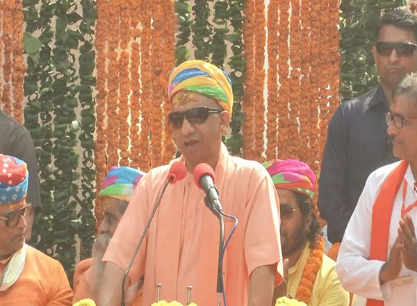 India News | CM Yogi Adityanath Plays Holi with Locals, Leads 'Lord Narsingh Shobha Yatra' in Gorakhpur