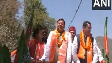 India News | Uttarakhand: CM Dhami Holds Road Show in Tharali, Seeks Votes for BJP's Anil Baluni