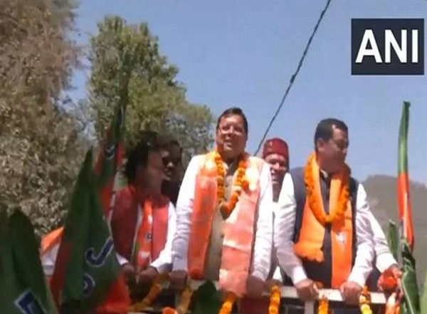 India News | Uttarakhand: CM Dhami Holds Road Show in Tharali, Seeks Votes for BJP's Anil Baluni