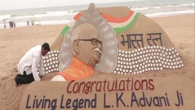 India News | Odisha: Sudarsan Pattnaik Creates Sand Sculpture of Veteran BJP Leader LK Advani