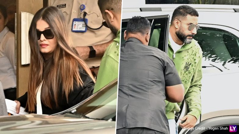 Aishwarya Rai Bachchan and Abhishek Bachchan Jet Off to Jamnagar With Daughter Aaradhya To Attend Anant Ambani–Radhika Merchant’s Pre-Wedding Celebrations (Watch Video)