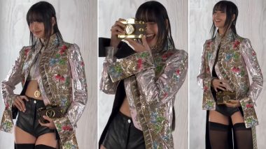 Mob Wife Vibe! BLACKPINK's Lisa Stuns in Silver Hand-Embroidered Trench Coat and Black Leather Shorts At Paris Fashion Week (Watch Video)