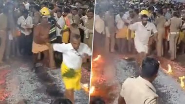 Fire Walking Ritual in Tamil Nadu: Devotees Walk on Embers at Bannari Amman Temple in Erode, Video Surfaces