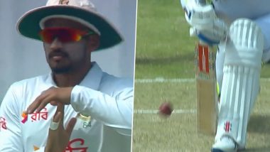 Bizarre! Bangladesh Captain Najmul Hossain Shanto Opts For DRS Despite Batter Kusal Mendis Hitting the Ball With the Middle of His Bat, Video Goes Viral