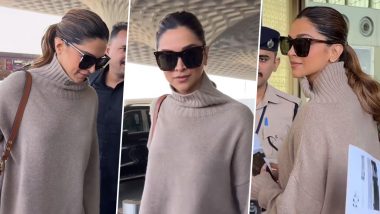 Mom-To-Be Deepika Padukone Rocks Oversized Turtle Neck Sweater and Blue Denim at the Airport (Watch Video)
