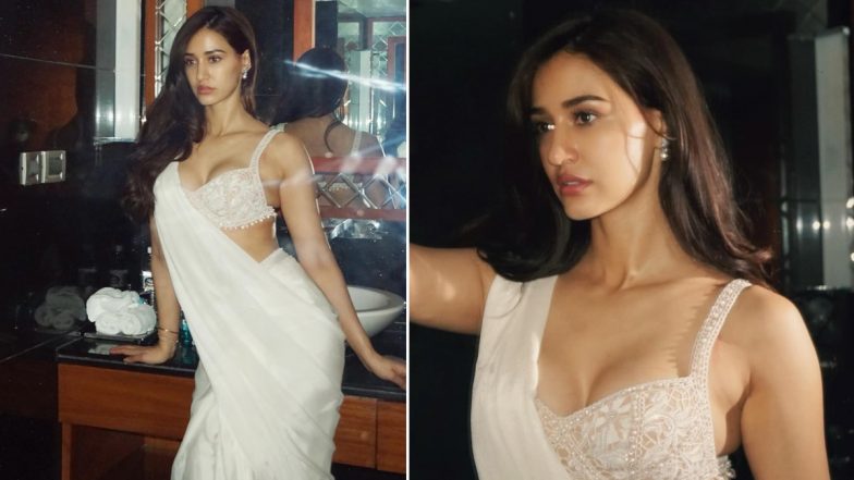 Disha Patani Sizzles in a Glamorous White Saree, Turns Heads at Yodha Movie Promotion (View Pics)