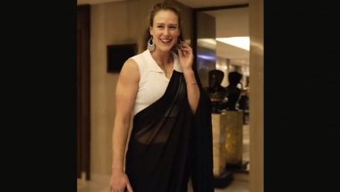 Ellyse Perry Nails Traditional Look in Black Saree, Smriti Mandhana Sports Smart Look With a Cap As RCB’s WPL 2024 Stars Have a Blast at Retro Night (Watch Video)